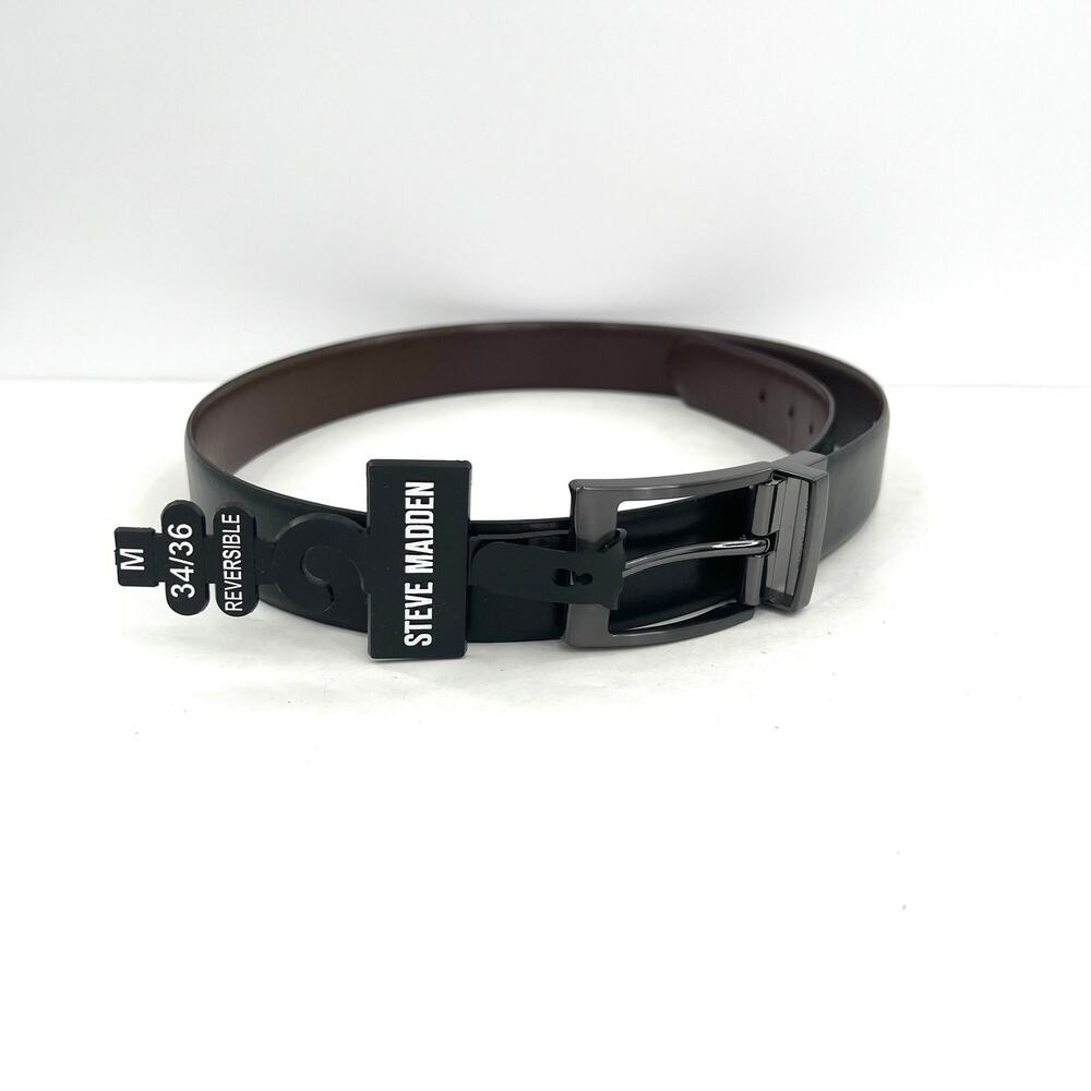Steve Madden men’s reversible black brown square buckle belt